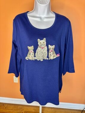 Quacker Factory Navy Blue Scoop Neck Tee